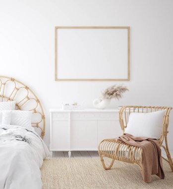 Coastal boho tarzı iç mimari çerçeve, 3D