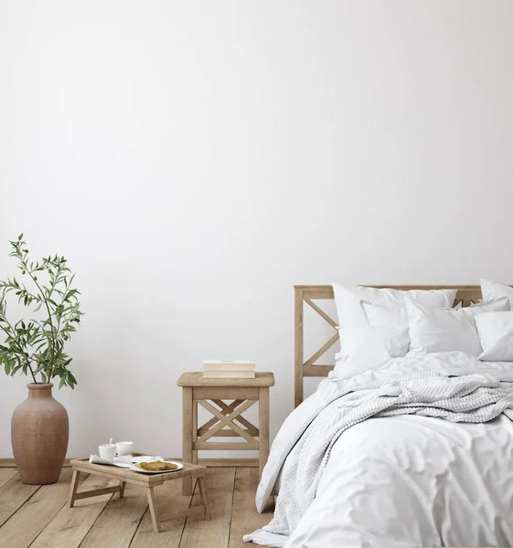 Scandinavian Farmhouse Bedroom Interior Wall Mockup Render — Stock Photo, Image