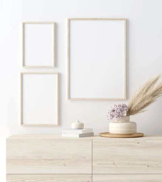 Mock Frame Kusthuis Interieur Achtergrond Kamer Met Natuurlijke Houten Meubels — Stockfoto