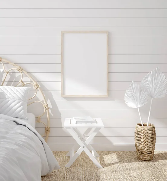 卧房室内背景框 滨海式 3D渲染 — 图库照片