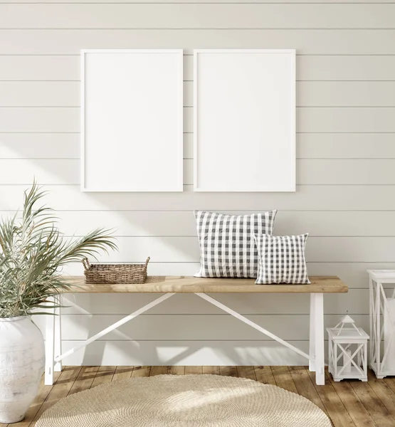 Frame Mockup Farmhouse Living Room Interior Render — Stock Photo, Image