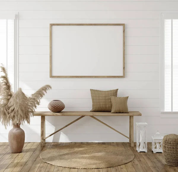 Frame Mockup Farmhouse Living Room Interior Render — Stock Photo, Image