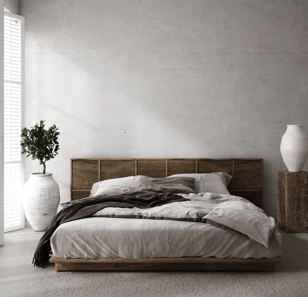 Розкішний Інтер Спальні Мінімальним Декором Стилем Лофт Візуалізацією — стокове фото