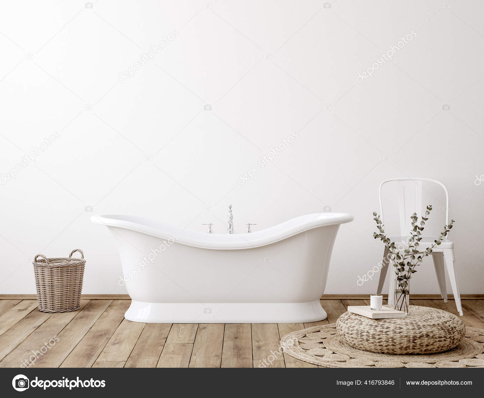 Download White Cozy Bathroom Interior Background Wall Mockup Render Stock Photo Image By C Artjafara 416793846