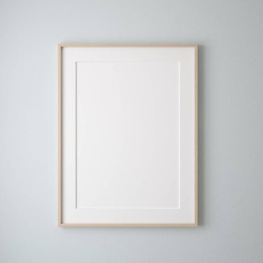 Duvara yakın maket poster çerçevesi boyalı mavi renk, 3D renkte