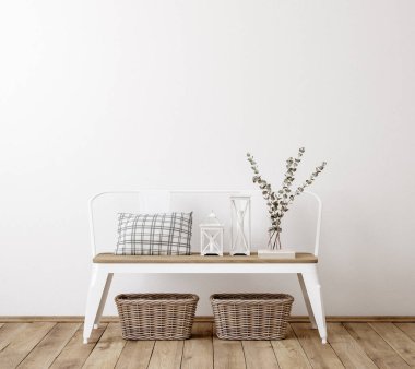 Çiftlik evi yemek odası iç mekan, duvar maketi, 3D resim.