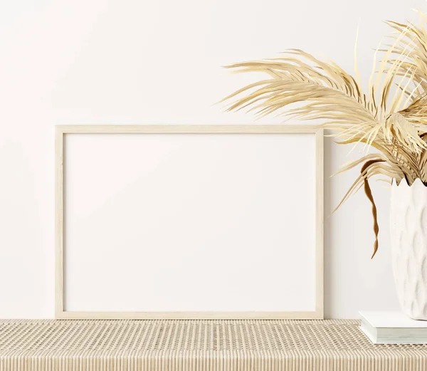 Mock Frame Huis Interieur Achtergrond Witte Kamer Met Natuurlijke Houten — Stockfoto