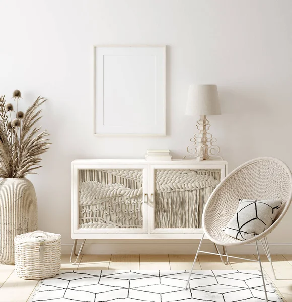 Mock Frame Home Interior Background White Room Natural Wood Furniture — Stok Foto