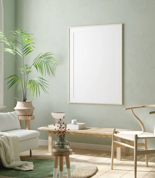 Mock Frame Home Interior Background Pastel Green Room Natural Wooden — Stock Photo, Image