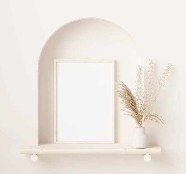 Mock Frame Close Casa Interior Fundo Com Planta Vaso Render — Fotografia de Stock