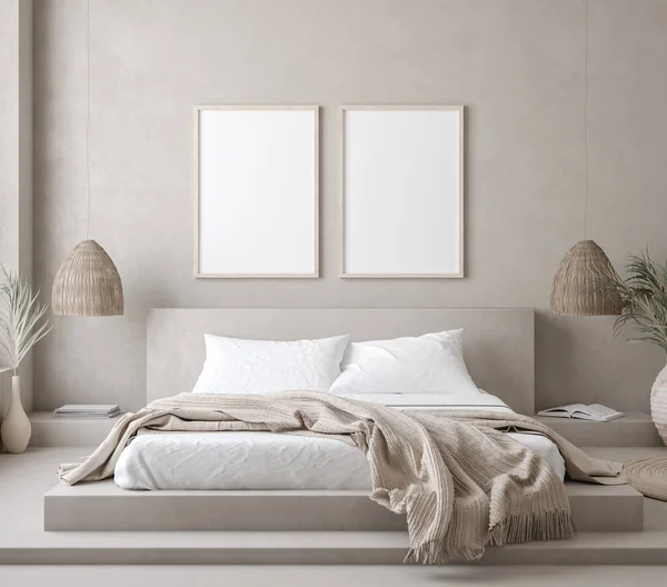 Mock Frame Bedroom Interior Background Render — Stock Photo, Image