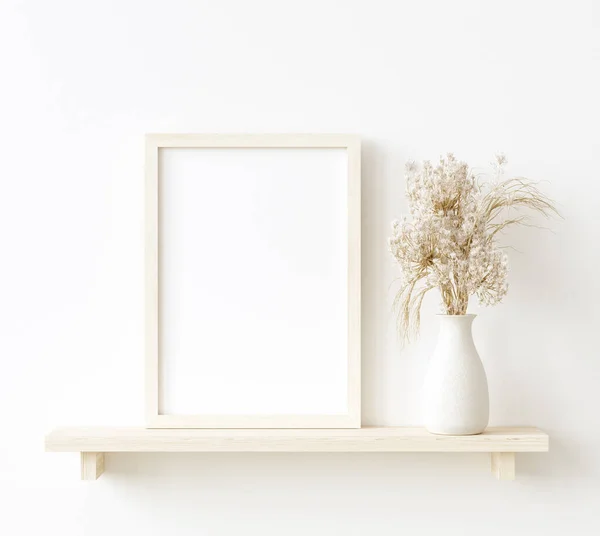 Mock Frame Home Interior Background White Room Natural Wooden Furniture — Stock Photo, Image