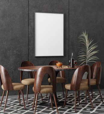 Çatı katının içindeki model poster, endüstriyel tarzda, 3 boyutlu.