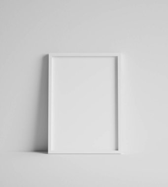 Duvara yakın beyaz çerçeveli bir poster yap, 3D görüntüle