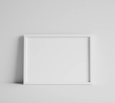 Duvara yakın beyaz çerçeveli bir poster yap, 3D görüntüle