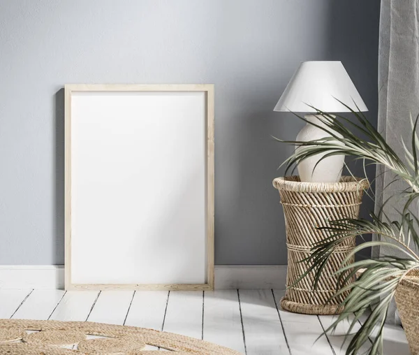 Mock Quadro Com Decoração Mínima Perto Casa Interior Fundo Renderização — Fotografia de Stock