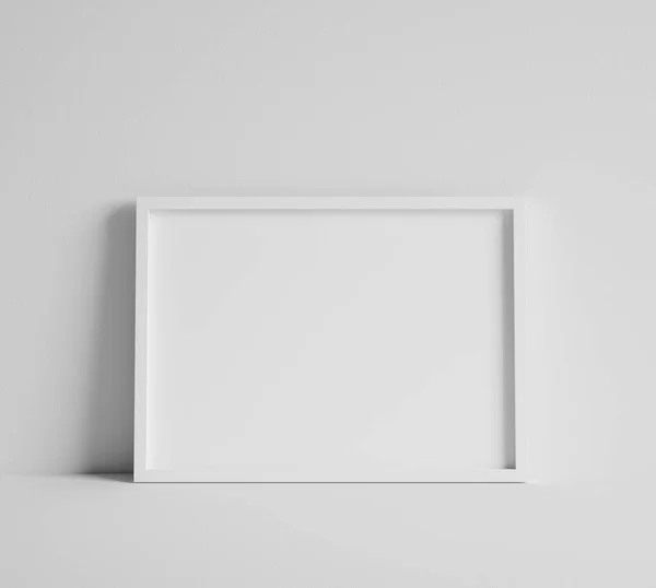 Mock up poster with white frame close up near wall, 3d render