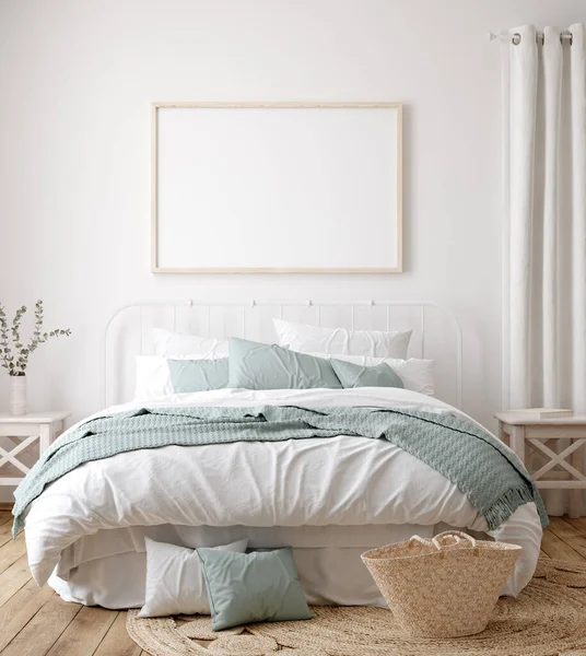 Frame Mock Farmhouse Bedroom Interior Render — Stock Photo, Image