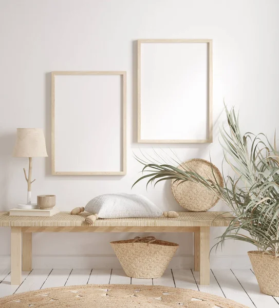 Mock Frame Met Minimale Inrichting Close Het Interieur Achtergrond Renderen — Stockfoto