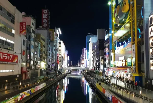 Luzes Sobre Canal Dotonbori Japão — Fotografia de Stock