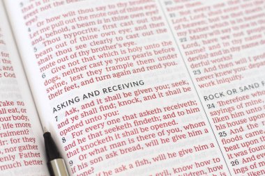 Sormak ve almak, İncil 'deki ilham verici metinler. Hristiyan inayeti, kutsama ve Tanrı 'ya dua, kutsal kitap kavramı..