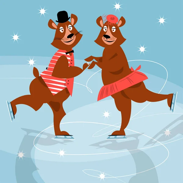 Zwei Skating Zirkusbären Winter — Stockvektor