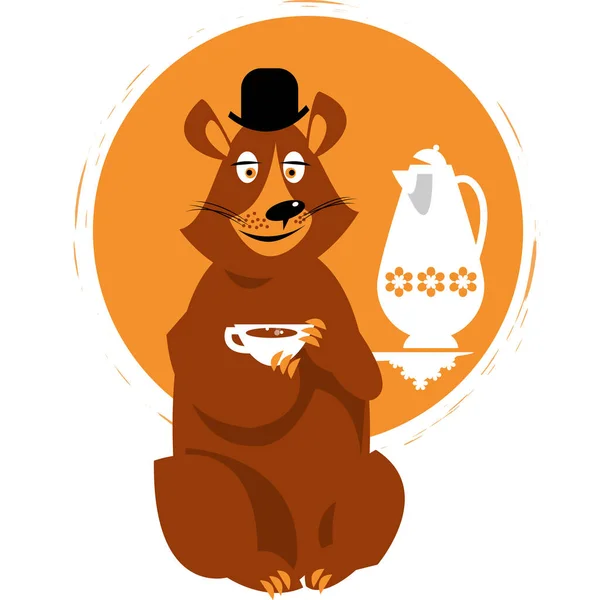 Веселий Ведмідь Чашкою Горщиком Векторні Ілюстрації — стоковий вектор