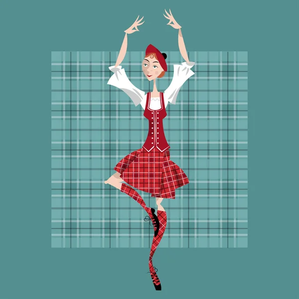 Bailando Escocesa Con Ropa Nacional Scottish Highland Dancing Ilustración Vectorial — Vector de stock