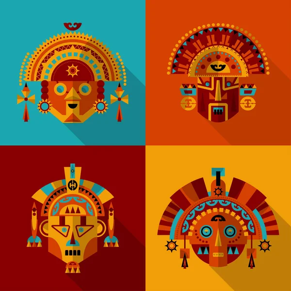 Inca Masks Vector Illustration — Stock Vector