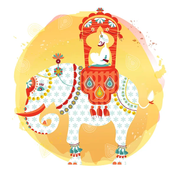 Elefante Indio Decorado Con Maharajá Espalda Ilustración Vectorial — Vector de stock