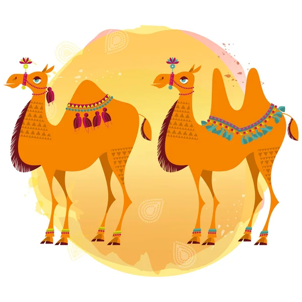 Dos Camellos Con Decoración Tradicional Ilustración Vectorial — Vector de stock