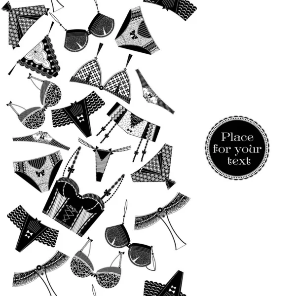 Retro Poster Met Een Vrouwelijke Lingerie Zwart Wit Naadloos Achtergrondpatroon — Stockvector