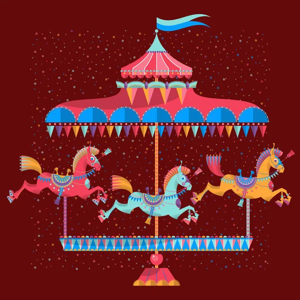 Carrusel Vintage Con Caballos Colores Ilustración Vectorial — Vector de stock