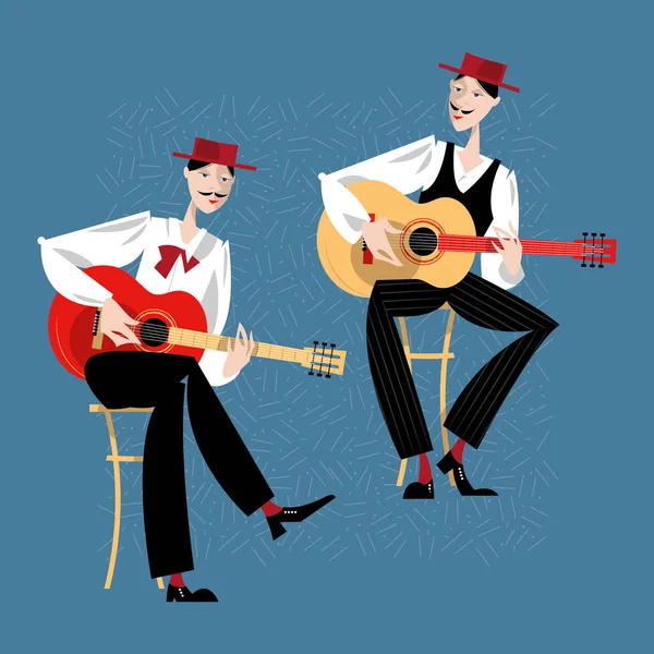 Due Uomini Che Suonano Una Chitarra Chitarristi Flamenco Spagnoli Illustrazione — Vettoriale Stock