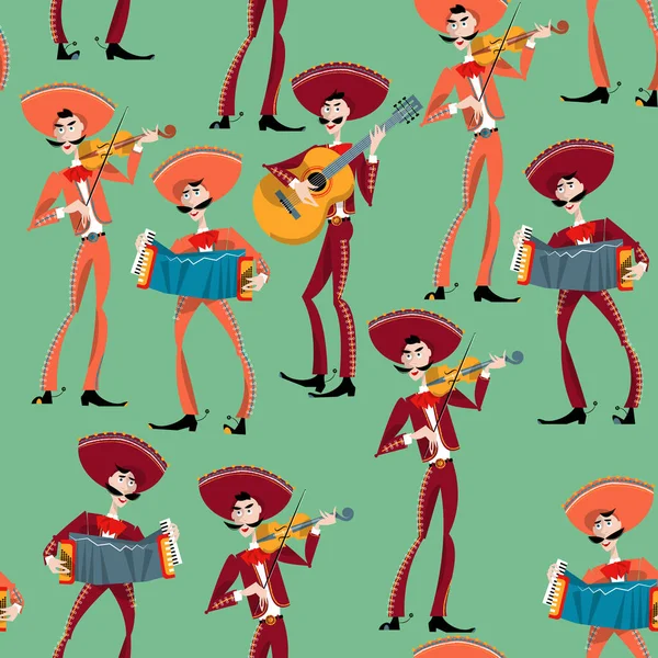 Banda Mariachis Tradiciones Mexicanas Patrón Fondo Sin Costuras Ilustración Vectorial — Vector de stock