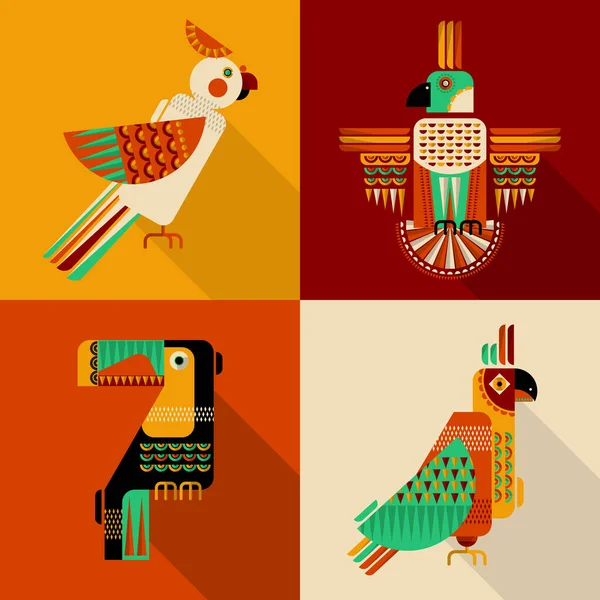 Set Burung Dalam Gaya Geometris Toucan Burung Beo Parkit Kakatua - Stok Vektor