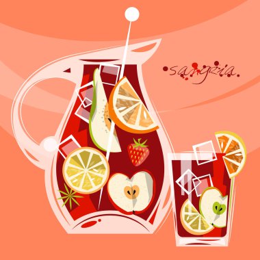 Geleneksel İspanyol içkisi. Sangria. Vektör illüstrasyonu