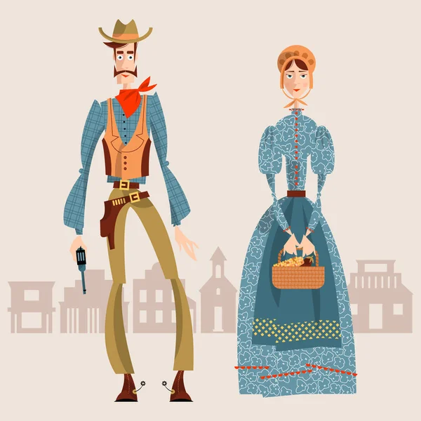 Het Wilde Westen Cowboy Meisje Vector Illustratiecowild West Cowboy Meisje — Stockvector