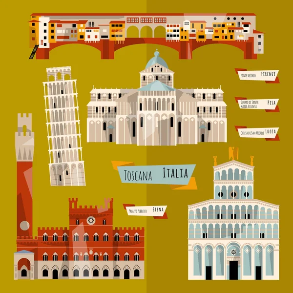 Památky Toskánsko Florencie Lucca Pisa Siena Itálie Evropa Vektorová Ilustrace — Stockový vektor