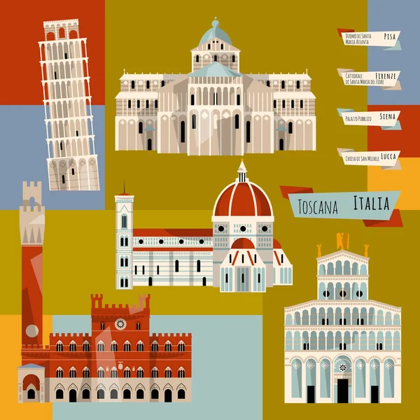 Bezienswaardigheden Van Toscane Florence Lucca Pisa Siena Italië Europa Vectorillustratie — Stockvector