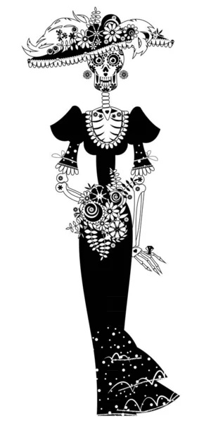 Calavera Catrina Crâne Élégant Dia Muertos Tradition Mexicaine Illustration Vectorielle — Image vectorielle