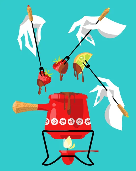 Fondue Chocolate Comida Tradicional Ilustración Vectorial — Archivo Imágenes Vectoriales