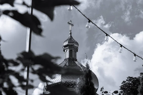 Photo Noir Blanc Dôme Église Orthodoxe Croix — Photo