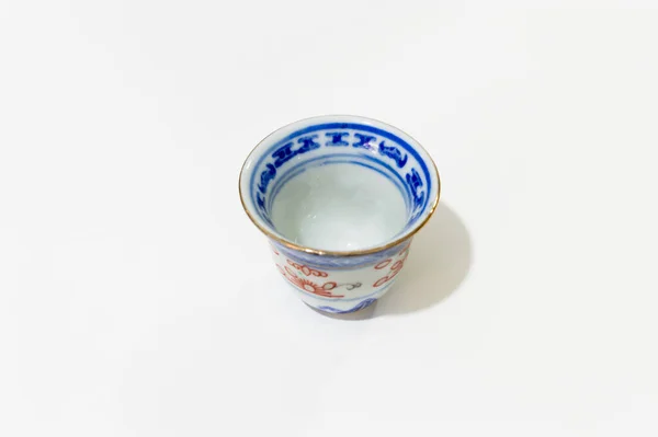 Empty Decorate Chinese Cup Isolated White Background — Stock Photo, Image