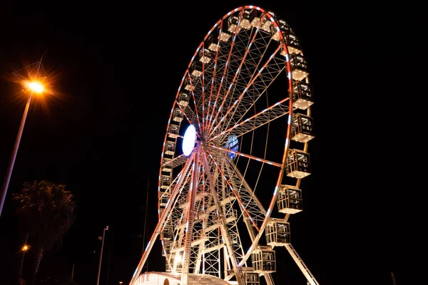 Cagliari Sardinia Italië Augustus 2020 Verlicht Reuzenrad Nachts Met Bomen — Stockfoto