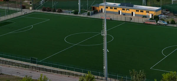 Vue Aérienne Vrai Terrain Football Vide Aire Jeux Dans Une — Photo