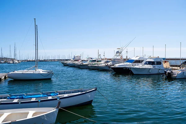 Traditional Fishing Boats Moored Pier Mediterranean Sea Dock — Stock Photo, Image