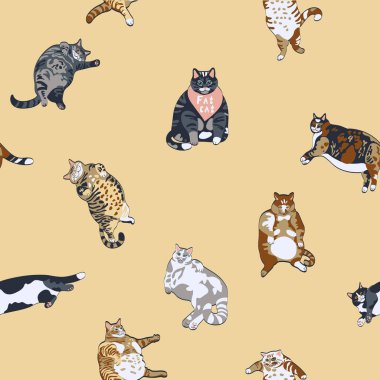 Komik şişman kediler vektör illüstrasyonu, desen