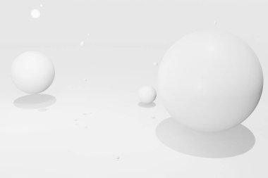 Gerçekçi küresel 3B arkaplan resmi Soyut beyaz arkaplan Sahnede yüzen beyaz top Yazdırma ve grafik tasarımı için uygun