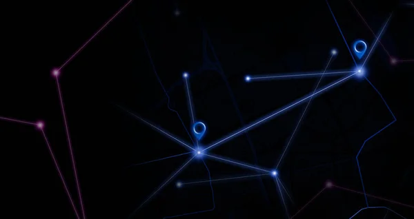 Gps Navigator Glowing Blue Pins Simulate Map Modern Black Background — ストック写真